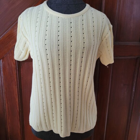 Eddie Bauer Womens Yellow Short Sleeve Ribbed Knit Cotton Sweater M - Picture 1 of 9
